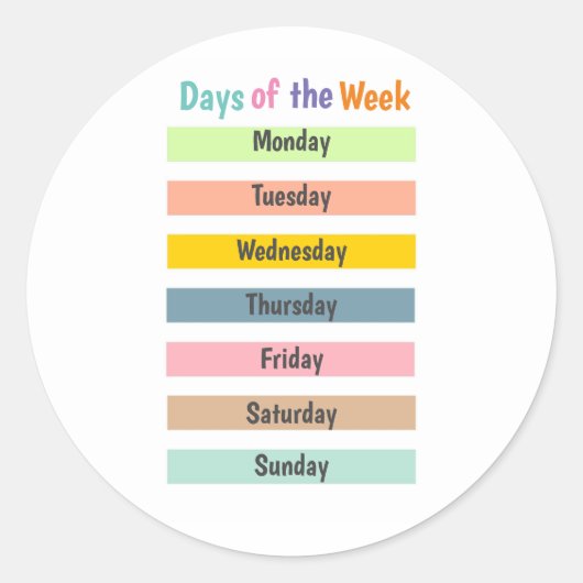 Kleurrijke dagen van de week ronde sticker (Voorkant)