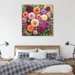 Kleurrijke Dahlia Bloemen Canvas Afdruk