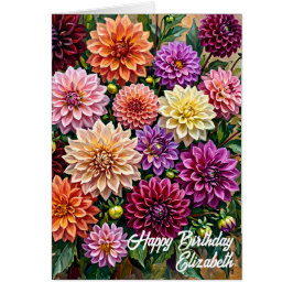 Kleurrijke Dahlia Bloemen Gelukkige Verjaardagskaa