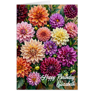 Kleurrijke Dahlia Bloemen Gelukkige Verjaardagskaa