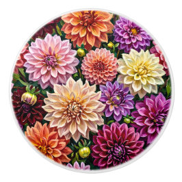 Kleurrijke Dahlia Bloemen Keramische Knop