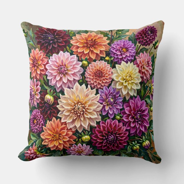 Kleurrijke Dahlia Bloemen Kussen (Voorkant)