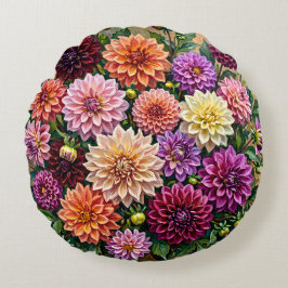 Kleurrijke Dahlia Bloemen Rond Kussen