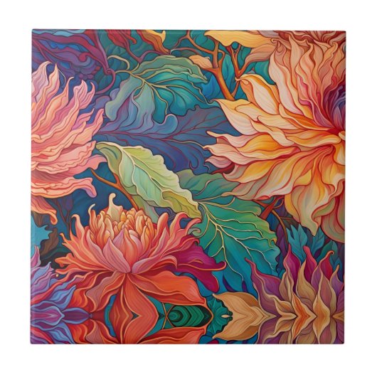 Kleurrijke Dahlia Bloemen Tapestry Tegeltje (Voorkant)
