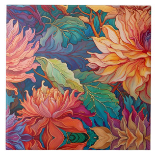 Kleurrijke Dahlia Bloemen Tapestry Tegeltje