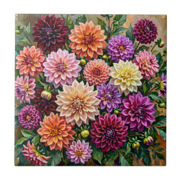 Kleurrijke Dahlia Bloemen Tegeltje