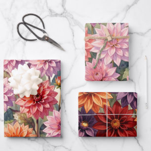 Kleurrijke Dahlia Bloemrijke Lente Botanisch Inpakpapier Vel