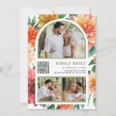 Kleurrijke Dahlia Floral Mason Jar QR Code Bruilof Kaart (Achterkant)