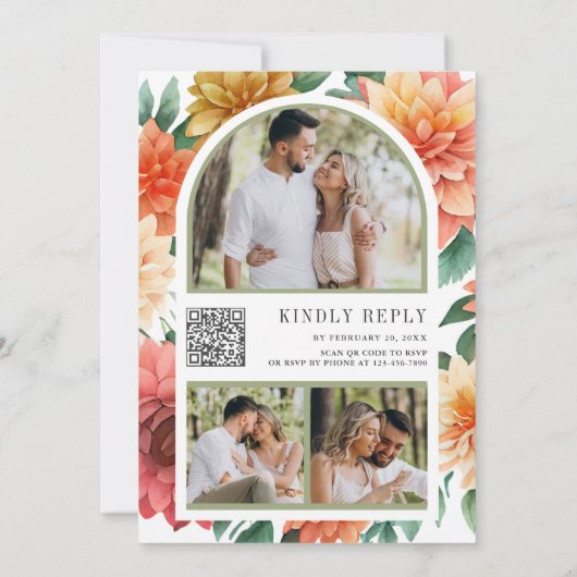 Kleurrijke Dahlia Floral Mason Jar QR Code Bruilof Kaart (Achterkant)