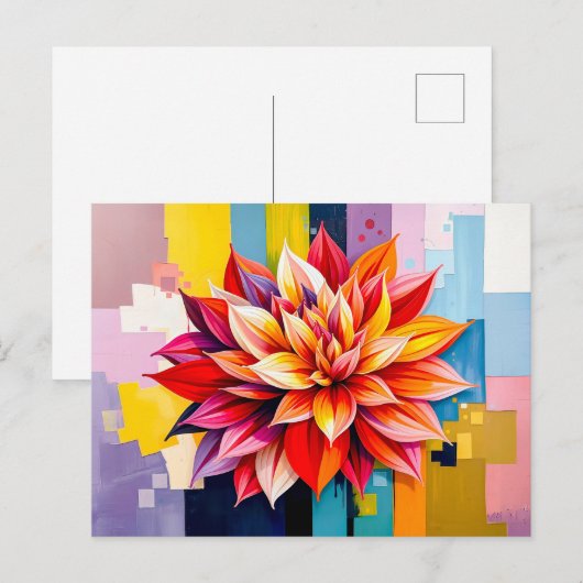 Kleurrijke Dahlia in moderne Abstracte stijl Feestdagenkaart (Voorkant / Achterkant)
