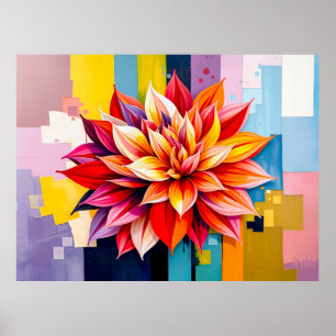 Kleurrijke Dahlia in moderne abstracte stijl Poster