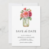 Kleurrijke Dahlia Mason Jar foto bruiloft Save The Date (Voorkant)