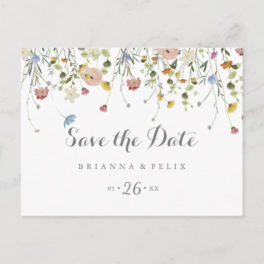 Kleurrijke Dainty Wild Horizontaal Save the Date Briefkaart (Voorkant)