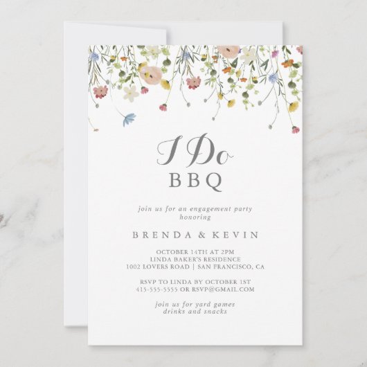 Kleurrijke Dainty Wild I Do BBQ Engagement Party Kaart (Voorkant)