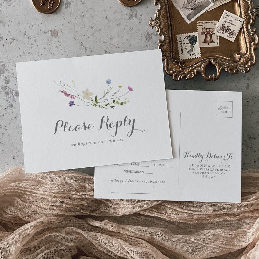 Kleurrijke Dainty Wild Menu Keuze RSVP Briefkaart