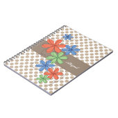 Kleurrijke daisies, bruine poka dots, gepersonalis notitieboek (Linkerzijde)