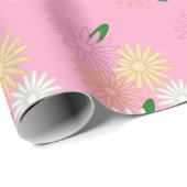 Kleurrijke Daisies Patroon op anjer roze Cadeaupapier (Rol Hoek)