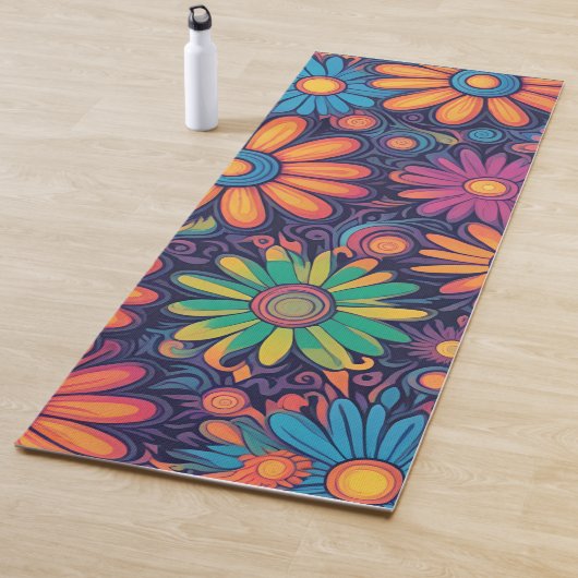 Kleurrijke Daisy bloem rustiek psychedelisch patro Yogamat (In situ)