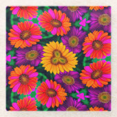 Kleurrijke Daisy Bouquet Patroon Glazen Onderzetter (Voorkant)