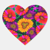 Kleurrijke Daisy Bouquet Patroon Hart Sticker (Voorkant)