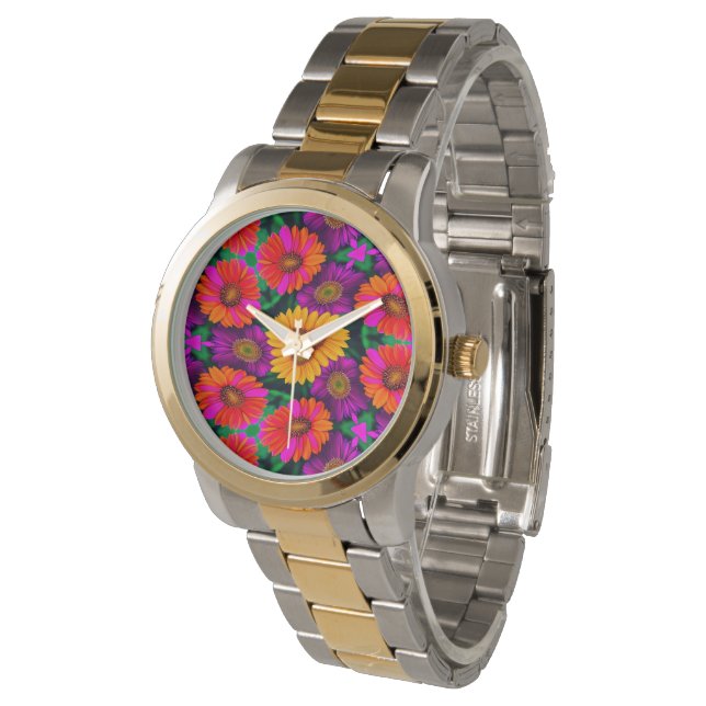 Kleurrijke Daisy Bouquet Patroon Horloge (Gekanteld)
