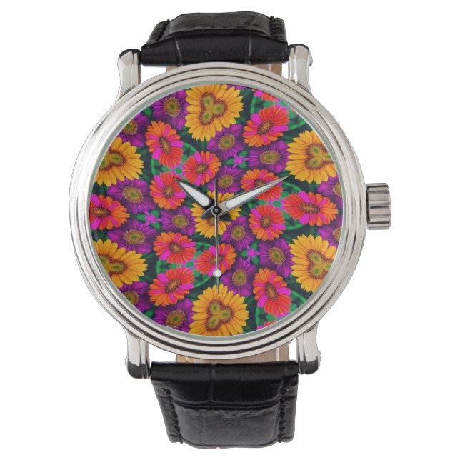 Kleurrijke Daisy Bouquet Patroon Horloge (Voorkant)