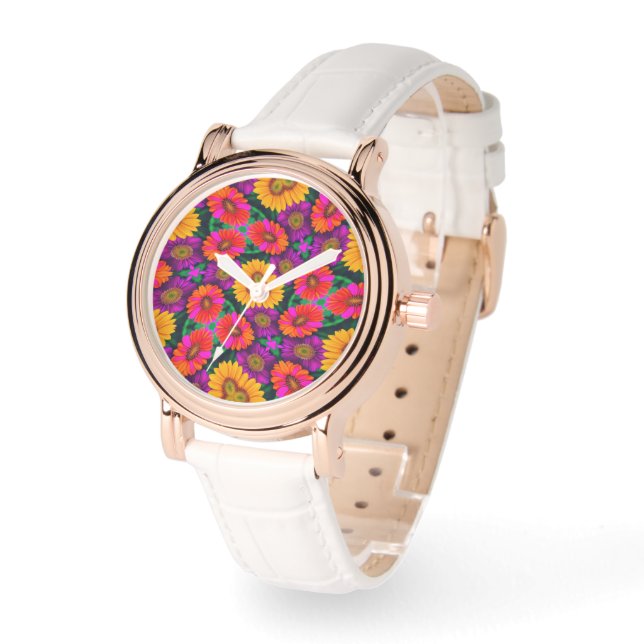 Kleurrijke Daisy Bouquet Patroon Horloge (Hoek)