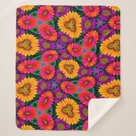 Kleurrijke Daisy Bouquet Patroon Sherpa Deken (Voorkant)