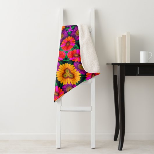 Kleurrijke Daisy Bouquet Patroon Sherpa Deken (In situ)