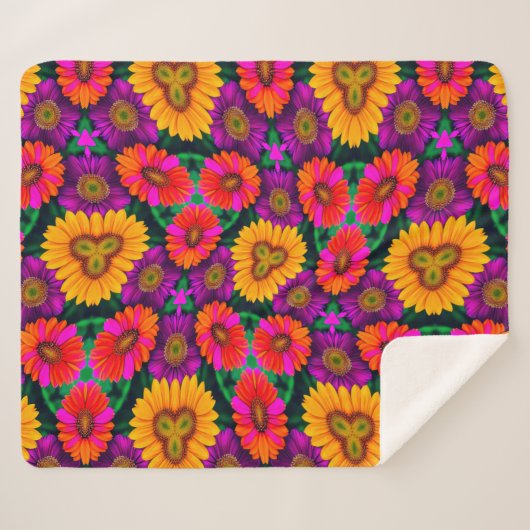 Kleurrijke Daisy Bouquet Patroon Sherpa Deken (Voorkant (horizontaal))