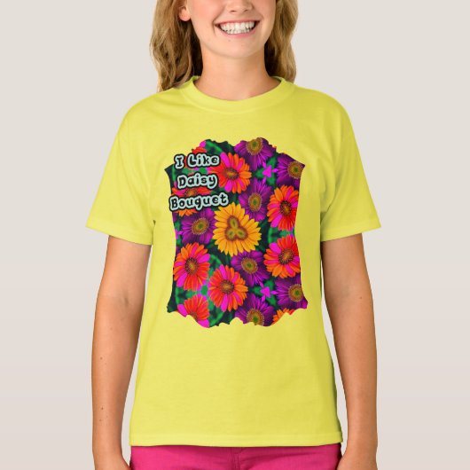 Kleurrijke Daisy Bouquet Patroon T-shirt (Voorkant)