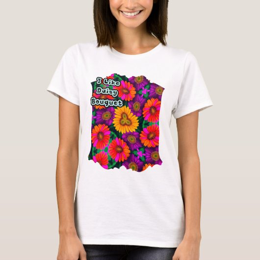 Kleurrijke Daisy Bouquet Patroon T-shirt (Voorkant)