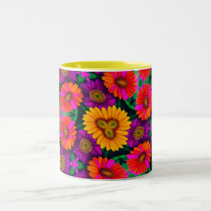 Kleurrijke Daisy Bouquet Patroon Tweekleurige Koffiemok