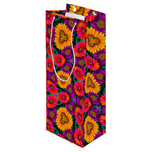Kleurrijke Daisy Bouquet Patroon Wijn Cadeautas
