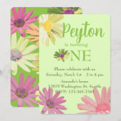 Kleurrijke Daisy Eerste Verjaardag Kaart (Voorkant / Achterkant)