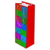 Kleurrijke Daisy Squares, Abstracte kleine lettert Wijn Cadeautas (Voorkant Gekanteld)