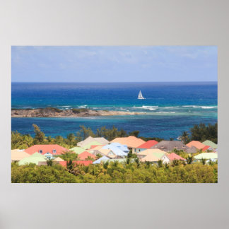 Kleurrijke daken over het Caribische Zee Poster