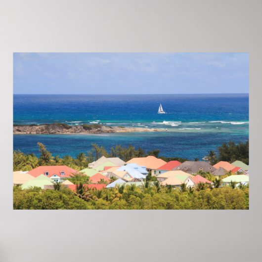 Kleurrijke daken over het Caribische Zee Poster (Voorkant)