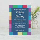 Kleurrijke dambordpatroon Moderne bruiloft Kaart (Staand voorkant)