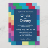 Kleurrijke dambordpatroon Moderne bruiloft Kaart (Voorkant / Achterkant)