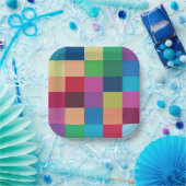 Kleurrijke dambordpatroonpartij papieren bordje (Feest)