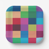 Kleurrijke dambordpatroonpartij papieren bordje (Voorkant)