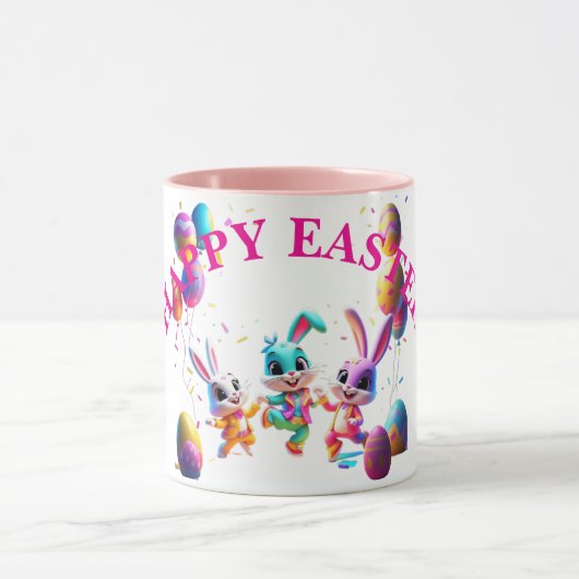 Kleurrijke Dancing Easter Bunnies Party Mok (Midden)