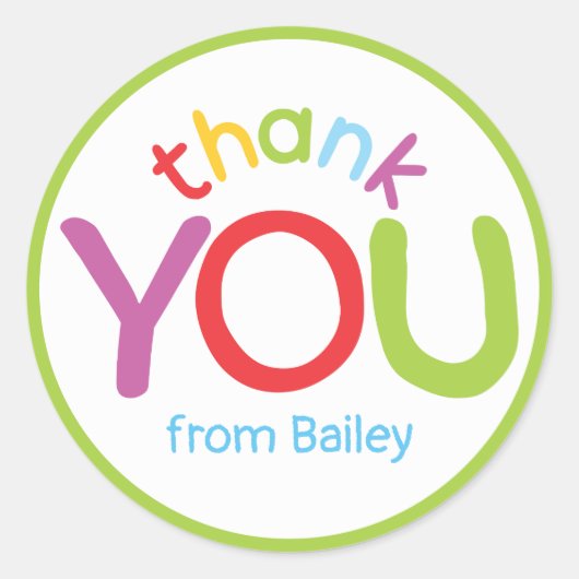 Kleurrijke dank u kinderen verjaardagsfeestje lime ronde sticker (Voorkant)