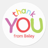 Kleurrijke dank u kinderen verjaardagsfeestje ronde sticker (Voorkant)