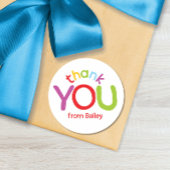 Kleurrijke dank u kinderen verjaardagsfeestje ronde sticker