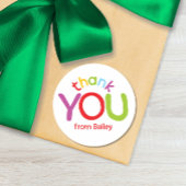 Kleurrijke dank u kinderen verjaardagsfeestje ronde sticker