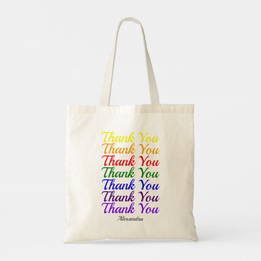 Kleurrijke dank u regenboog naam Custom Tote Bag (Achterkant)