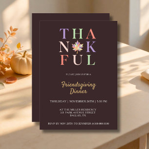Kleurrijke Dankbare Blad Friendsgiving-diner Kaart