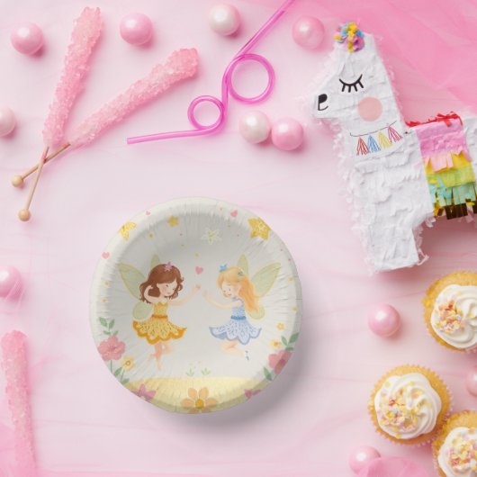 Kleurrijke Dansende Bloemenfeeën1 & Gouden Glitter Papieren Kommen (Feest)